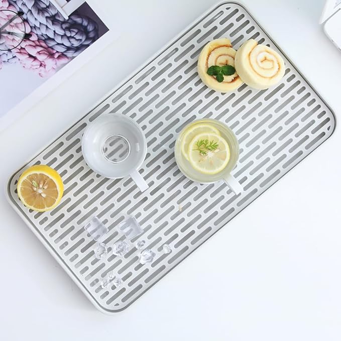 Reginsnow Plastics Drain Tray, Cup & Dish Drying Rack, Drain Board 2 Tier Non Slip Serving Tray with Drainboard Perfect for Sink, Coffee Table, Outdoor (15.4 x 10 x 0.98 in)