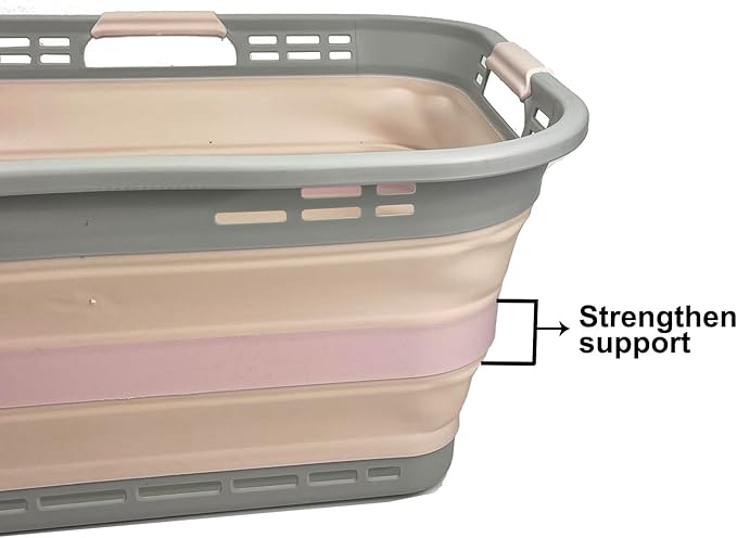 SAMMART 42L (11 Gallon) Collapsible Plastic Storage Basket - Foldable Pop Up Storage Container/Hamper - Portable Laundry Organizer - Space Saving (Grey/Pink, 42L (Style A))