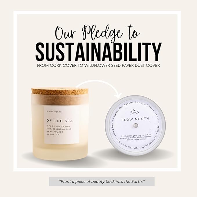 Slow North of The Sea Candle - Essential Oils and Pure Soy Wax Candle in a Reusable Frosted Glass Jar - A Unique and Mindful Scented Candle Hand-Poured in The USA (8 oz)