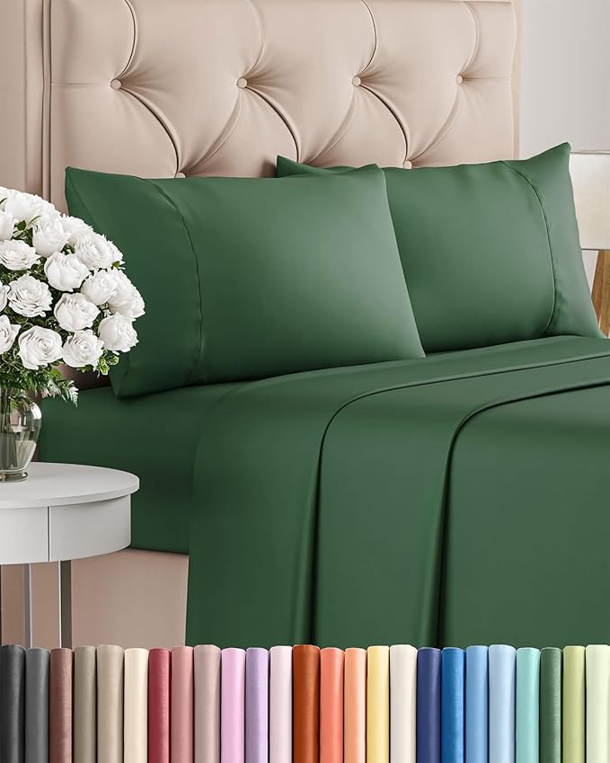 Twin 4 Piece Sheet Set - Comfy Breathable & Cooling - Ultra Soft Hotel Luxury Bedding Set w/ 8-16 Inch Deep Pockets - 1 Flat & 1 Fitted Sheet & 2 Pillowcases - Cozy, Wrinkle Free & Easy Care - Emerald