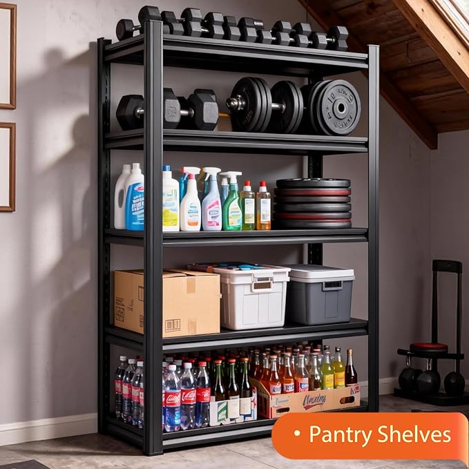 CXDMB Metal Storage Shelves Unit,5-Tier Adjustable Heavy Duty Garage Shelving,3000LBS Garage Storage Industrial Shelves,Storage Racks,Steel Shelf Suitable for Shop,Warehouse,Basement