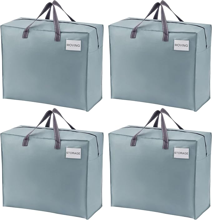 VENO 4 Pack Moving Bags, Christmas Storage Containers, Storage Totes, Zipper On Top, Sturdy, Storage Bags for Camping, Clothes, Bedding, Comforters, Pillows (22 Gallon Light Blue, 4 Pack)