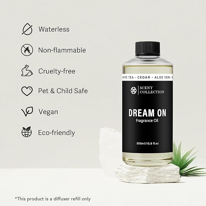 Luxury Hotel Scent Dream On Diffuser Oil Waterless Essential Aromatherapy for Cold Air & Car Diffusers – Long Lasting Refill for Large Room & Home - Non Toxic, Signature White Tea (500ml/16.9Fl oz)