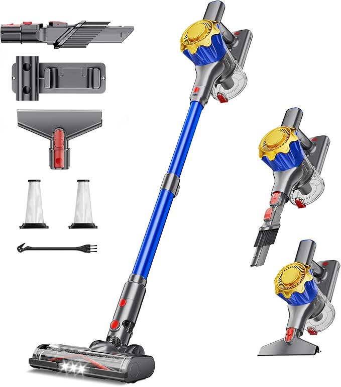 MBYULO Cordless Vacuum Cleaner, 580W 50Kpa Powerful Stick Vacuum, Up to 70Mins Rechargeable Battery, Vacuum Cleaners for Home Anti-Tangled Lightweight Handheld for Hardwood Floor, Carpets, Pet Hair
