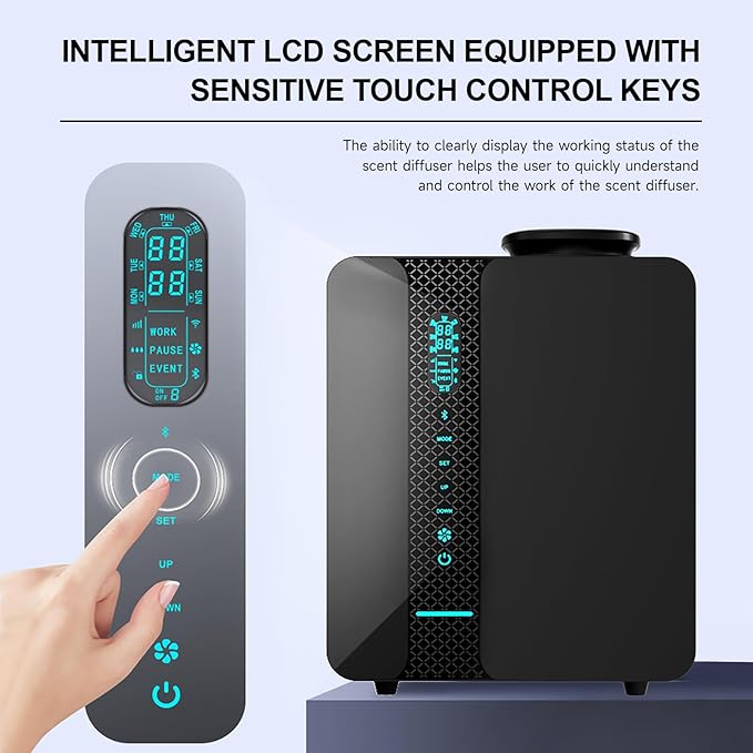 Waterless Diffuser - Aroma Scent Machine Aromatherapy Smart LCD Touch & APP Control 2000 Sq.Ft Essential Oil Diffusers 200ML Oil Level Monitoring for Large Room, Hotel, Office, Metal Material