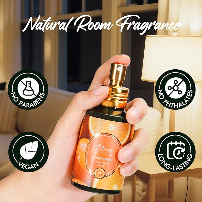 Citrus Room Spray 2 Pack, 3.4oz/100ml Each – Long-Lasting Air Freshener & Odor Eliminator for Home, Bathroom, Bedroom & Office, Concentrated Room Spray
