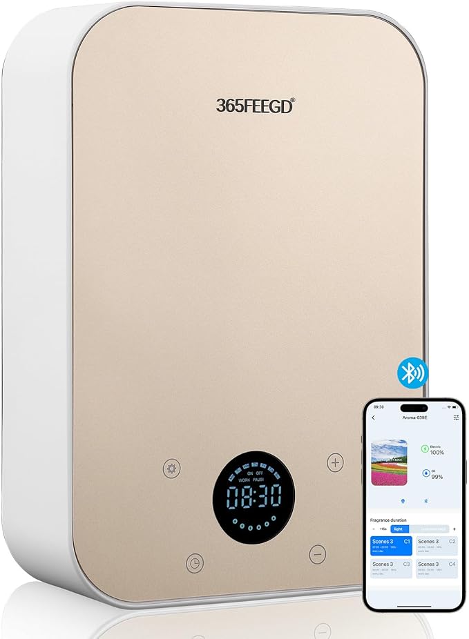 Waterless Oil Diffuser - Pure Essential Oil Diffuser with App Control - 150ml/1700 Sq.Ft. Coverage for Effective Aromatherapy in Home/Office/Hotel (White Gold)