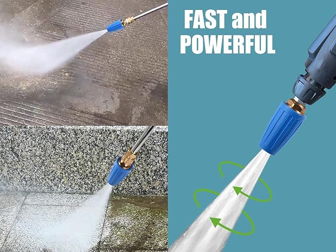 VORIGY 4000 PSI Blue Turbo Nozzle Pressure Washer Pressure Washer Tips 1/4" Quick Connect with 7 Power Washer Nozzle Tips Kit Multiple Degrees (0, 15, 25, 40, 65, Rinse1, Soap2) for Car Concrete Brick