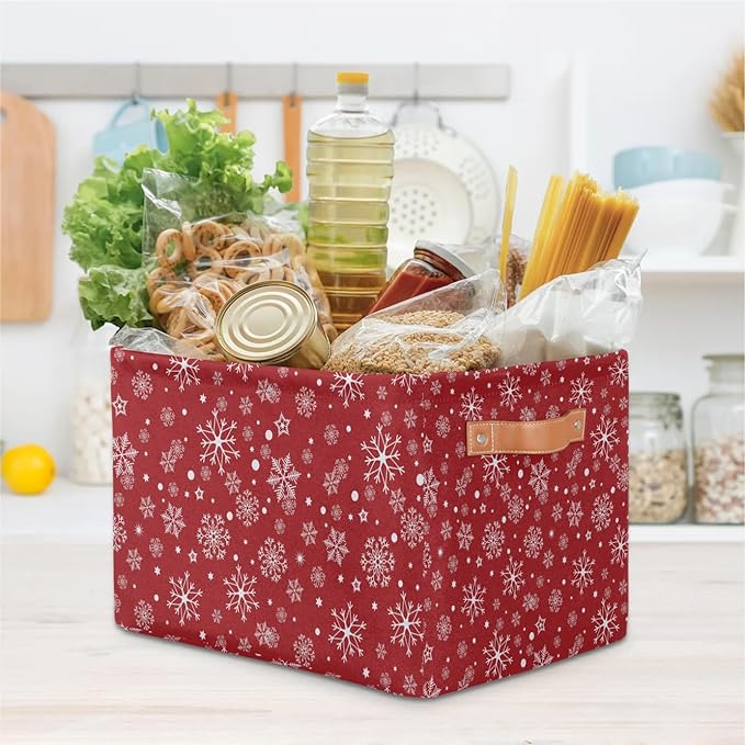 Christmas Snowflakes Cube Storage Baskets,Foldable Storage Box Bin,Waterproof Open Shelves Basket Clothing Organizer Toy Basket Gifts Empty for Bedroom Home Decor