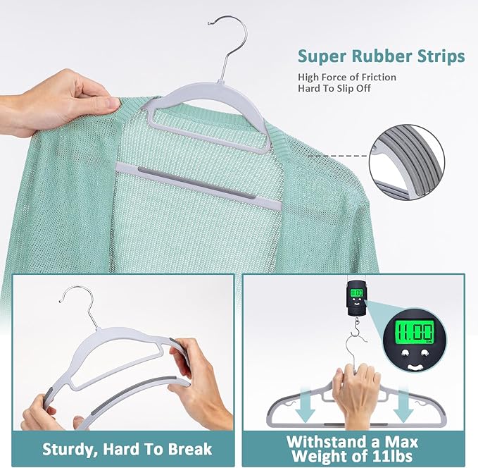 Pack of 30 Coat Hangers, Space-Saving Plastic Clothes Hangers, Non-Slip, 0.2 Inches Slim, 360° Swivel Silver Hook for Shirts, Pants, Suit & Wet/Dry Garments, Light and Dark Gray