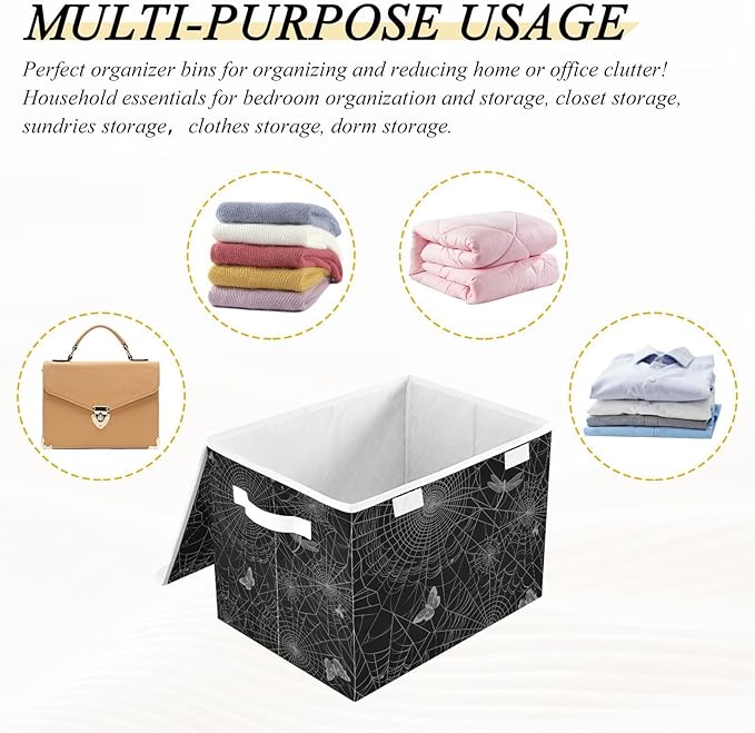 Halloween Baskets Collapsible Storage Bins with Lids, Spiderweb Butterfly Dragonfly Storage Boxes Clothes Baskets for Organizing