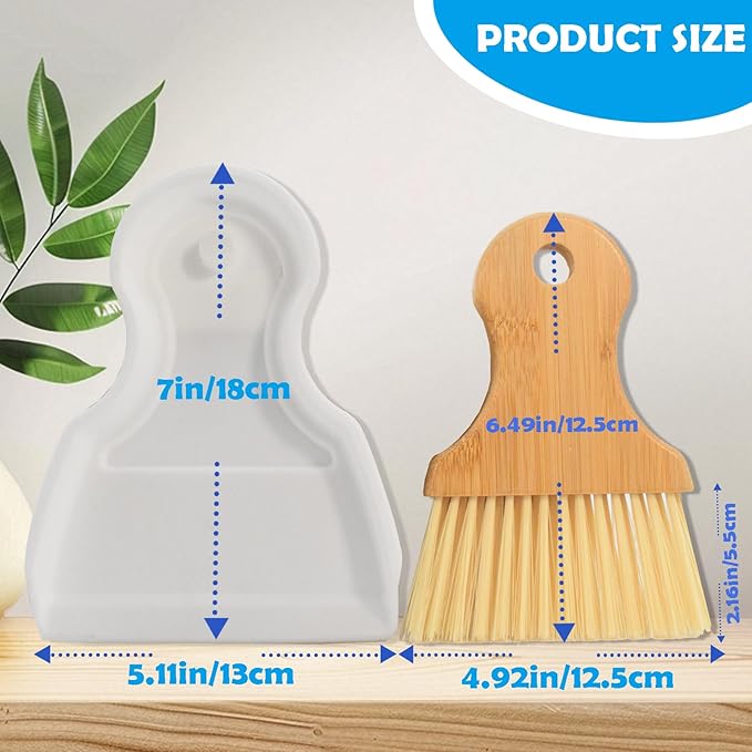 Mini Broom and Dustpan Set Portable Hand Broom with Bamboo Handle Small Crumb Sweeper for Home, Bathroom, Kitchen, Car Interior, Office, Pet Areas (White)