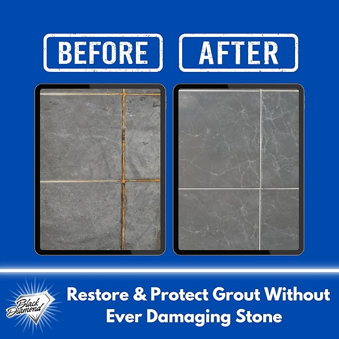 Black Diamond Stoneworks Ultimate Grout Cleaner with Brush + Marble & Tile Cleaner (2-Pack) – Safe for Natural Stone, Acid Free Deep Cleans Grout, Restores Shine to Marble, Granite, Travertine & Tile