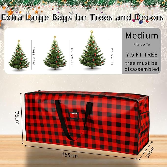 Christmas Tree Storage Bag, Plastic Waterproof Christmas Tree Bag Large Xmas Storage Box Decoration Container Reinforced Handles Dual Zippers for 9ft Artificial Holiday Xmas Disassembled Trees
