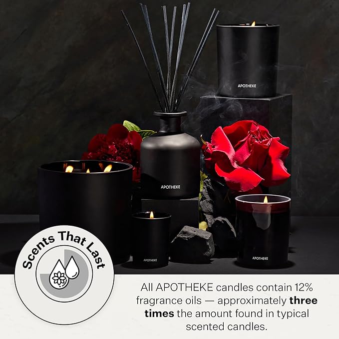 Apotheke Luxury Scented Candles for Home, Charcoal Rouge - Petite Aromatherapy Jar Candle with Soy Wax Blend