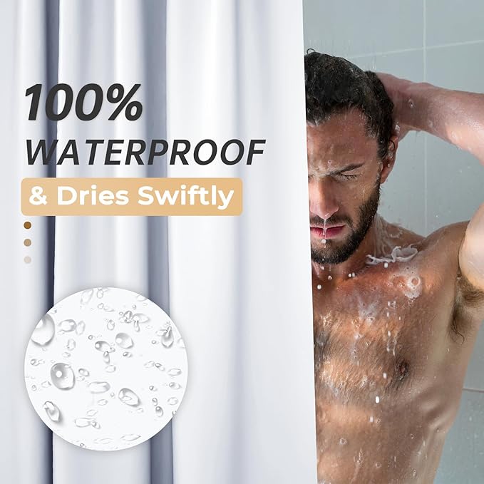 AmazerBath 48x72 Shower Curtain Stall, PEVA White Heavy Duty Shower Curtain with 2 Weighted Stones and 8 Grommet Holes