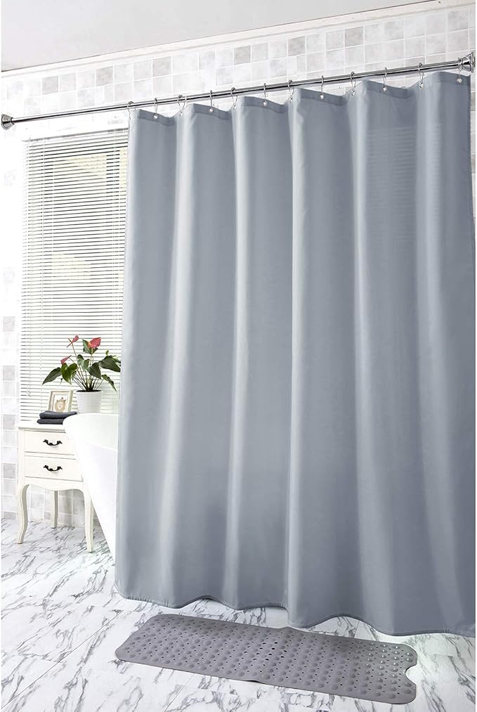 Amazer Light Gray Shower Curtain Liner, Light Gray Fabric Shower Liner, 2-in-1 Bathroom Shower Curtain and Liner, 12 Grommet Holes, Water Proof, Machine Washable, Hotel Quality, 72 x 72 Inches