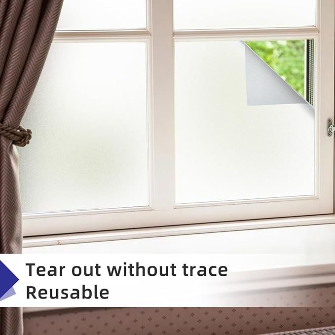 Frosted Window Privacy Film Non-Adhesive Static Cling Bathroom Decorative Stickers Heat Control UV Blocking Opaque Glass Window Coverings Film for Home Front Door Office 17.5 Inch X 7.8 Feet