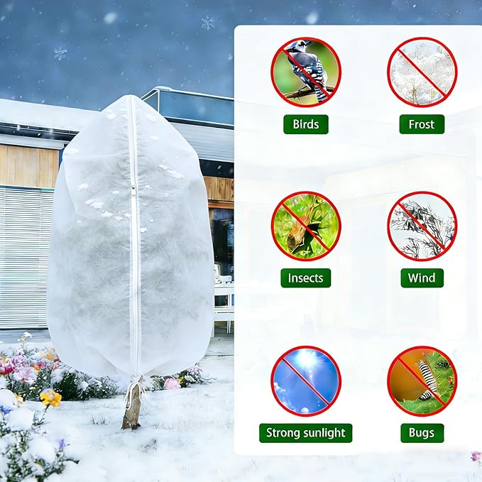 Plant Covers Freeze Protection-78"W x 95"H Extra Large Frost Blankets for Outdoor Plants, 2.4oz/yd² Heavy-Duty Christmas Tree Covers with Zipper & Drawstring – Reusable Winter Plant Freeze Cloth