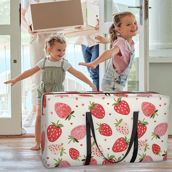 Extra Large Storage Bag with Zipper 54 Gallon Moving Bags Heavy Duty Christmas Tree Storage Bag Packing Bags for Moving, Storage Totes Duffle Bag Waterproof Containers for Organizing (Strawberries)