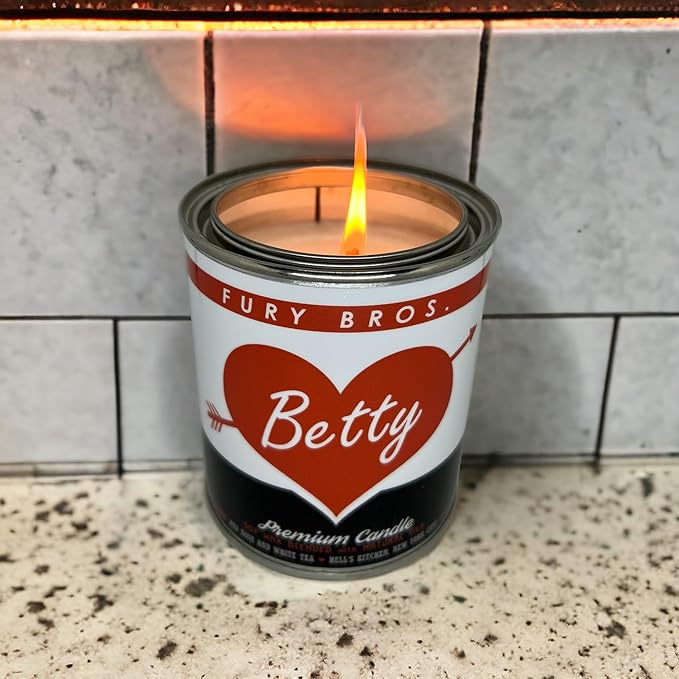 Fury Bros. Scented Candles for Men | Betty | Red Rose & White Tea | Natural Soy Wax | Hand-Poured in The USA | Long 70-80 Hour Burn (12.5 oz) | Vintage-Inspired Tin Design | Dad Home Gift