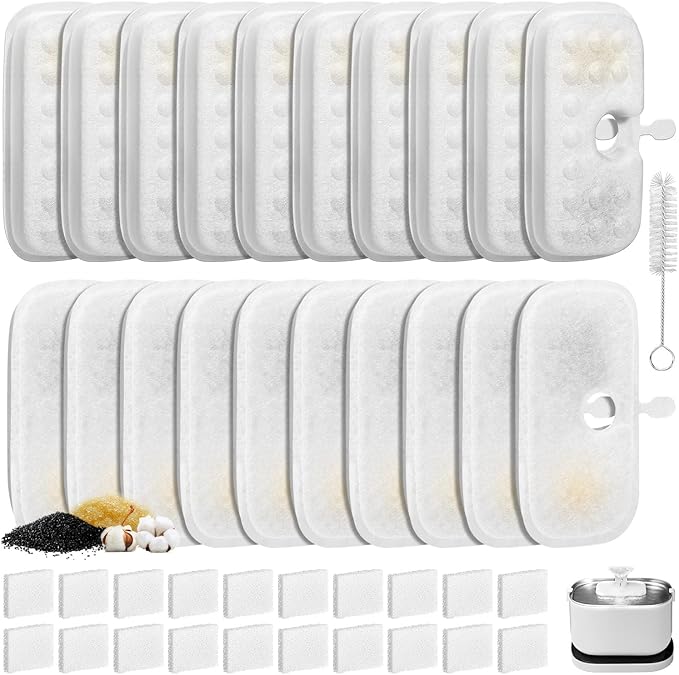 20 Packs Replacement Filters for Dockstream Cat Water Fountain PLWF005 PLWF115 PLWF105, Triple Filtration System Replacement Filters for 2.5L/84oz Wireless Ultra Quiet Pet Water Fountain