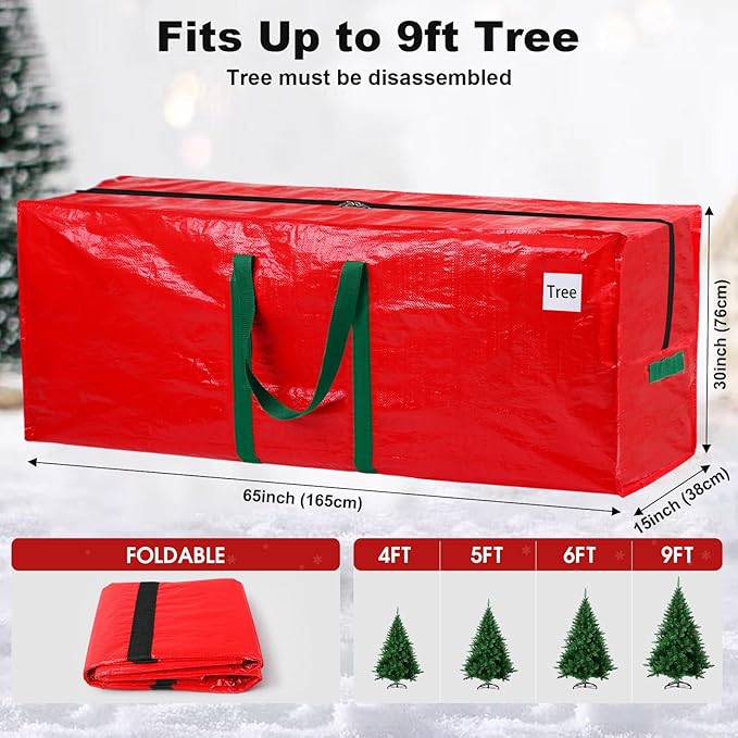 Christmas Tree Storage Bag, Christmas Tree Bag Fits Up to 9 Ft Artificial Xmas Trees, Heavy Duty Material, Waterproof & Dual Zippers Christmas Tree Box for Trees, Decorations (Red)