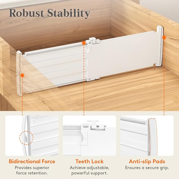 Lifewit 5" Tall 5 Pack Deep Drawer Dividers, 30 –47cm/11.5-18.5" Expandable Drawer Divider for Clothes, White Dresser Drawer Storage Organizers, Clothing Drawers Separators for Dresser Kitchen Bedroom