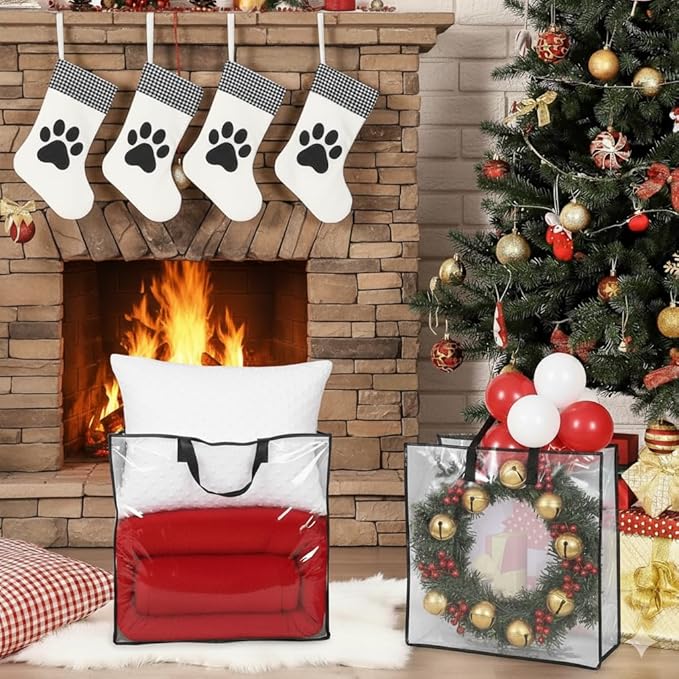 2 Pack Clear Wreath Storage Bags 26 Inch 90L - Durable and Heavy Duty Transparent PP Zipper Bags with Handles for Christmas Easter Fall Holiday Wreaths, Blankets, Comforters, Pillows