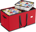SONGMICS Christmas Ornament Storage Box, Dual Zippers, Stackable Christmas Storage Container with Lid, 8 Trays, 600D Oxford, 3-Inch 128 Slots, Cherry Red URFB035R01