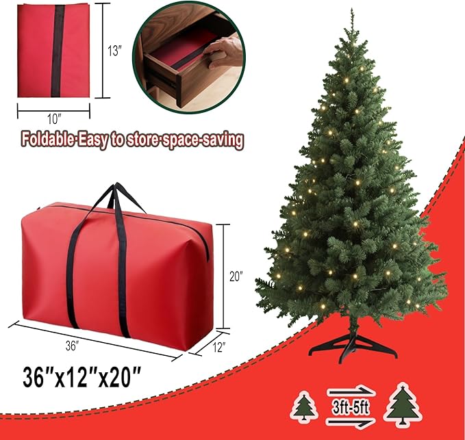 Small Christmas Tree Storage Bag Heavy Duty Christmas Tree Bag for 3FT/4FT/5FT Detachable Christmas Tree 600D Oxford Waterproof Dusty-Proof with 2 Reinforced Handle,Large Zipper Opening