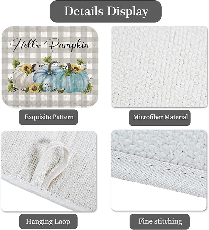Quick Absorbent Kitchen Drying Mat - Stylish Patterns Fall Dish Drying Mat- 16×18 Inch & 18×24 Inch Pumpkin Kitchen Drainer Mat for Countertops, Dishes & Glassware