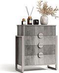 Fluted Dresser for Bedroom with 4 Drawers, 36.2" Tall Chest of Drawers with Raised H Legs and Curved Profile Design, Wood Closet Clothes Storage Organizer for Bedroom, Hallway, Grey
