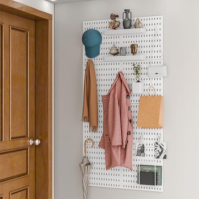 RIVTUN Wall-Mounted Pegboard Kit, 50.4" x 25.2" Organizer Panel – Large, Cost-Effective & Nail-Free Installation White