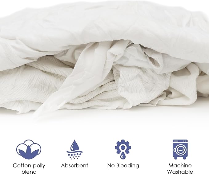 Huck & Terry White T-Shirt Bag of Rags, 100% Recycled Material, Cotton Blend Bar Mop, Reclaimed, Eco-Friendly Cloth, Cleaning & Painting Rags, Lint Free, Highly Absorbent (Bag, 1, Pound)