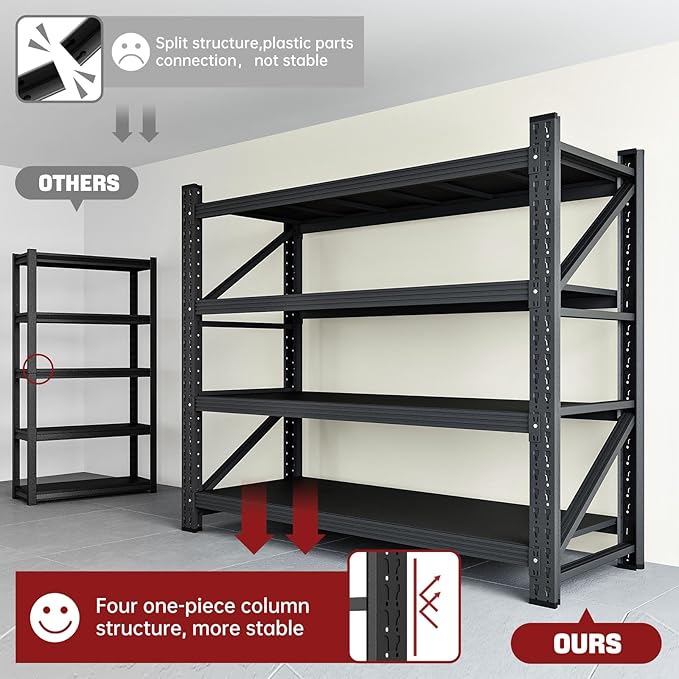 RAVIGIN 3000LBS Storage Shelves, 48" W Garage Shelving Heavy Duty Metal Adjustable Garage Shelves, Shelving Units Industrial Shelving for Warehouse, 48" W x 23.7" D x 70" H, Black