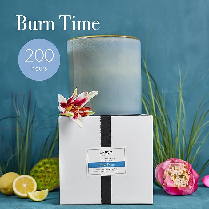 LAFCO New York Luxe 4-Wick Candle, Sea & Dune - 86 oz - 200-Hour Burn Time - Reusable, Hand Blown Glass Vessel - Made in The USA