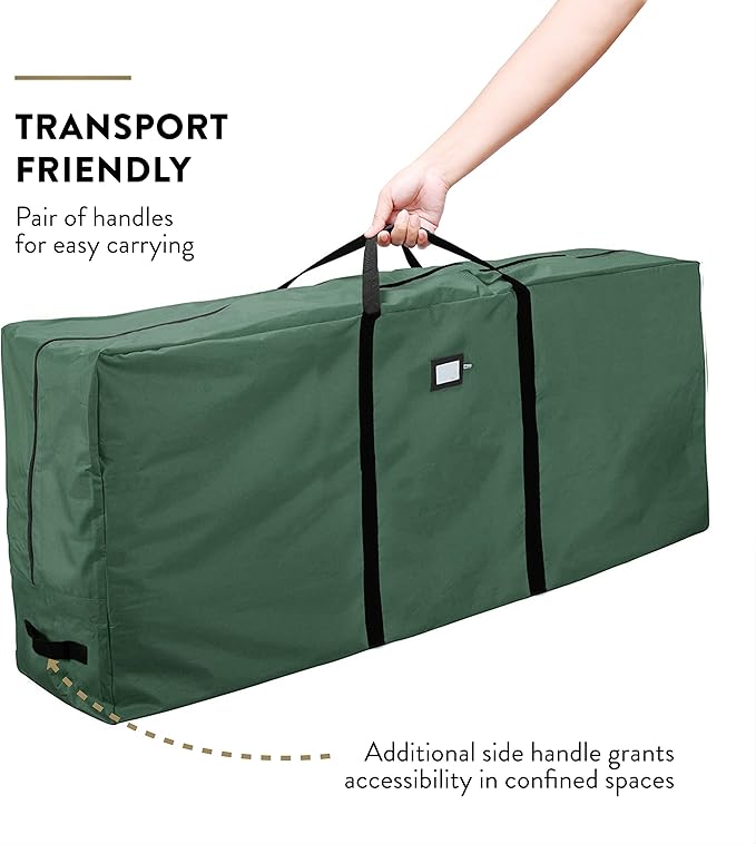 ZOBER 600D Oxford Fabric Christmas Tree Storage Bag - Fits 7.5 Ft Artificial Trees - Tear Proof Waterproof Christmas Tree Bag For Storage Box For Xmas - Strong, Durable Handles - Card Slot - Green