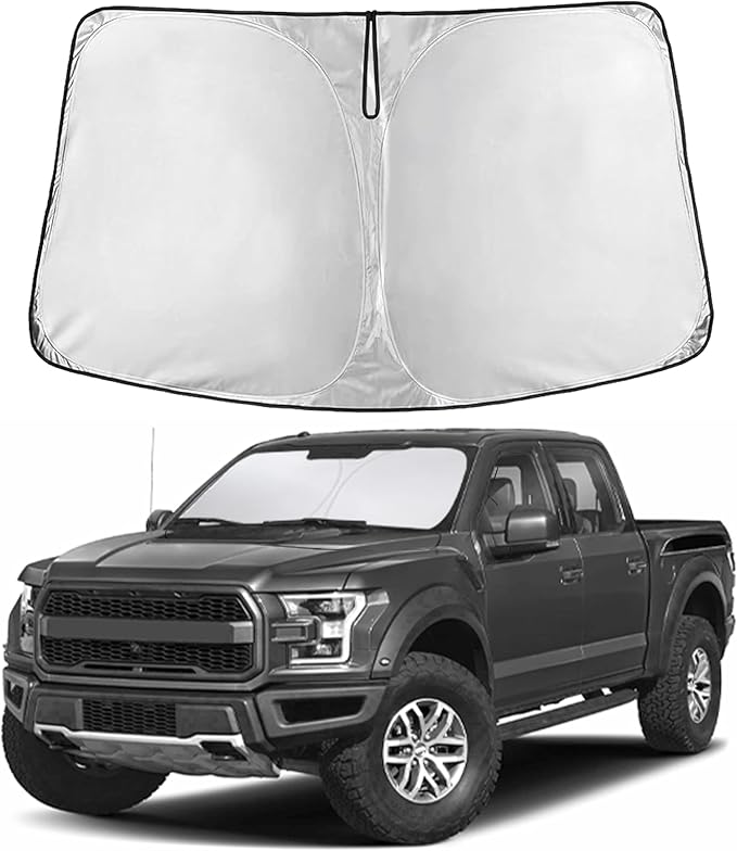 EcoNour Windshield Sun Shade Compatible for Ford F150 2015–2020 | Full-Size Pickup Front Window Sun Visor Protector | Foldable 4-Layer Sunshade | Blocks UV Rays & Keeps Your Truck Cooler