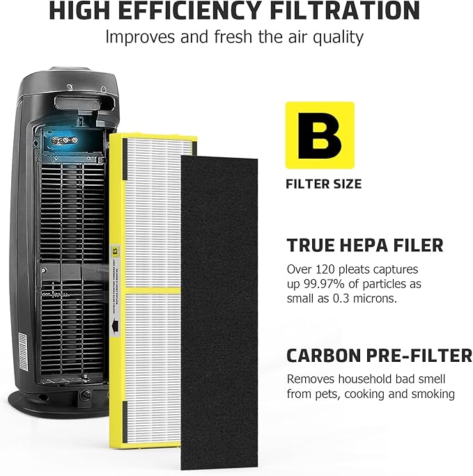 SAKEGDY FLT4825 HEPA Filter B and LB4000 Replacement Bulb Compatible with Guardian Purifier AC4825 AC4300 AC4800 AC4900 AC4850, 2 Pack Filter B with 6 Carbon Filters and 1 Bulb