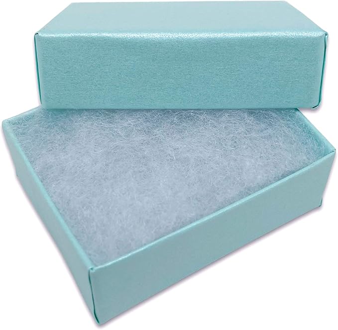 TheDisplayGuys - 25-Pack #10 Cotton Filled Cardboard Paper Jewelry Boxes Gift Case - Pearl Teal (1.9" x 1.3" x 0.7") - for Shipping or Storage