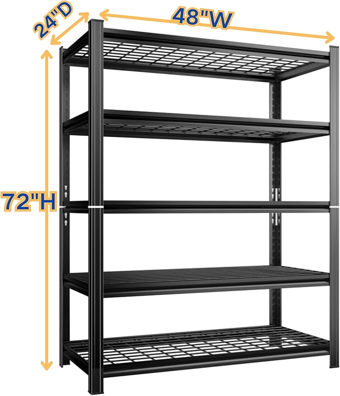 Notmise Garage Shelving, Heavy Duty 5-Tier Wire Shelving Unit, 72" H x 48" W x 24" D, 2500 lbs Load Capacity Storage Shelves, Adjustable Metal Shelves for Garage, Kitchen, and Pantry Storage