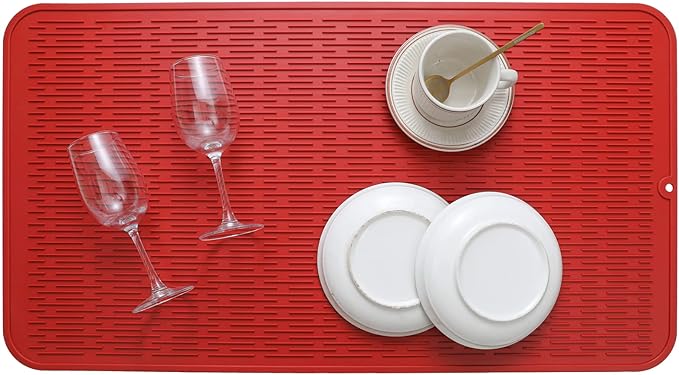 MicoYang Silicone Dish Drying Mat for Multiple Usage,Easy clean,Eco-friendly,Heat-resistant Silicone Mat for Kitchen Counter or Sink,Refrigerator or Drawer Liner Red 4XL 32 inches x 18 inches