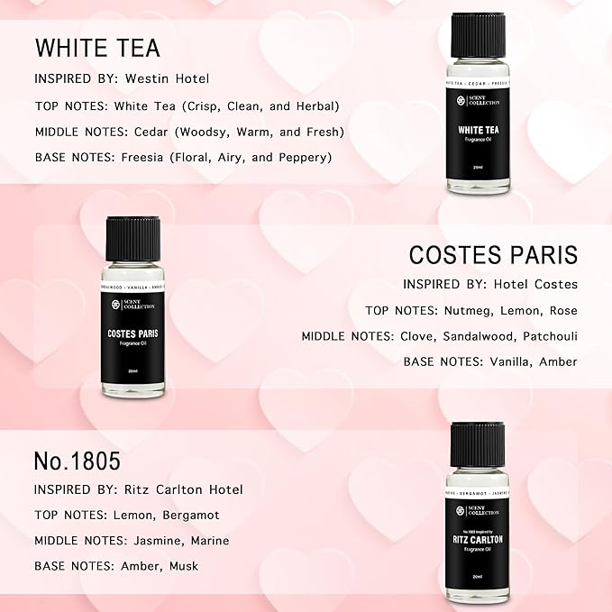Hotel Diffuser Oil Set - Inspired by 5-Star Hotels - Gift Set for Diffuser & Room Scenting - Aromatherapy Oils with Notes of Cardamom, Tuscan Leather, and Sandalwood (20 ml/ 0.68 fl oz,Top 10 Scents)