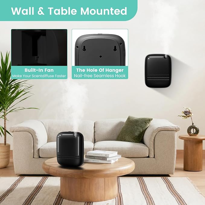 2025 Upgraded 2000 Sq.Ft Coverage HVAC Waterless Essential Oil Diffuser with Bluetooth Control, 400ML Capacity for Whole House, Home, Hotel, Smart Scent Air Machine, Cold Air Tech (No Oils) Black