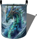 Fierce Dragon in Stormy Waves Laundry Basket with Handles, 19.7"x15.7" Clothes Foldable Laundry Hamper Organizer for Dorm Nursery Bedroom Bathroom Decor, Toy Storage Bin for Kids