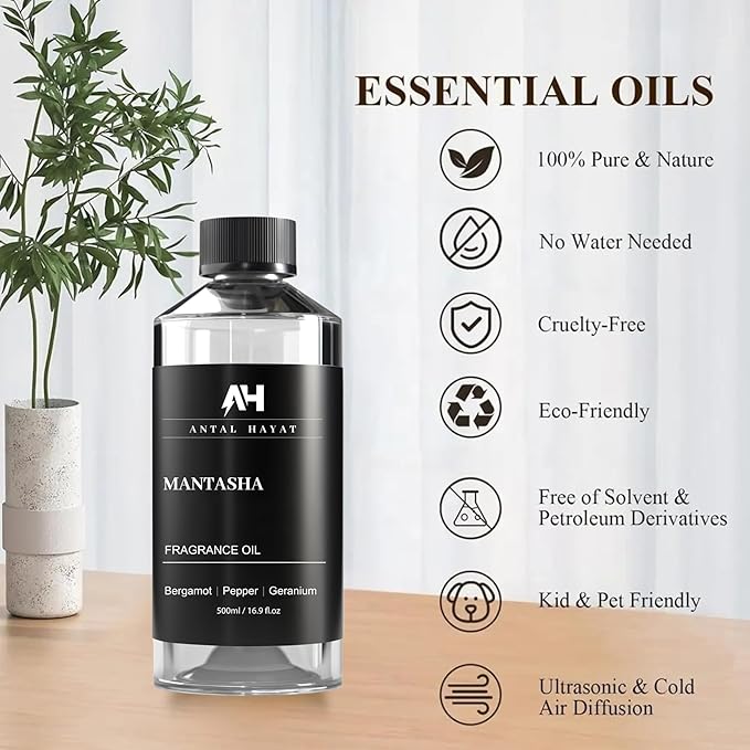 Hotel Scents Diffuser Oil Mantasha 500ml – Inspired by Sauvage Eau de Parfum – Bergamot, Pepper & Geranium – Luxury Scent Refill for Home – Essential Oil for Waterless & Ultrasonic Diffuser