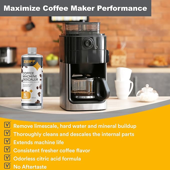 Zeiff Coffee Machine Descaler - 32oz (8 Uses) - Compatible with Nespresso, Breville, Delonghi, Keurig Descaling Solution for Coffee Maker Cleaner and Descaler - Coffee and Espresso Machine Descaler