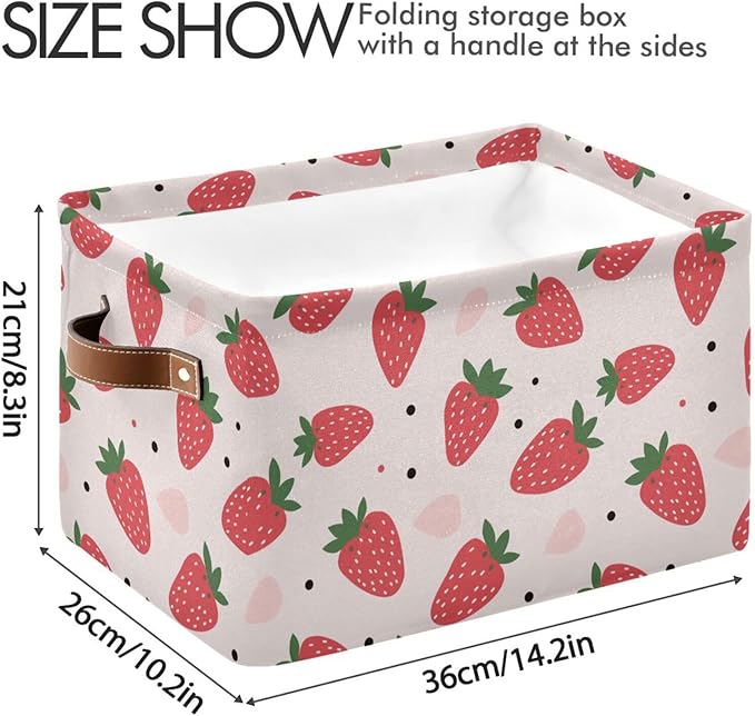ALAZA Strawberry Polka Dots Foldable Storage Box Storage Basket Organizer Bins with Handles for Shelf Closet Living Room Bedroom Home Office 1 Pack