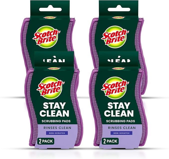 Scotch-Brite Dobie Stay Clean Scrubbers, Non-Scratch Dual-Sided Dish Sponges with Absorbent Cloth Side, Odor Resistant Scrubbing Pads for Dishes and Household Cleaning, 8-Pack